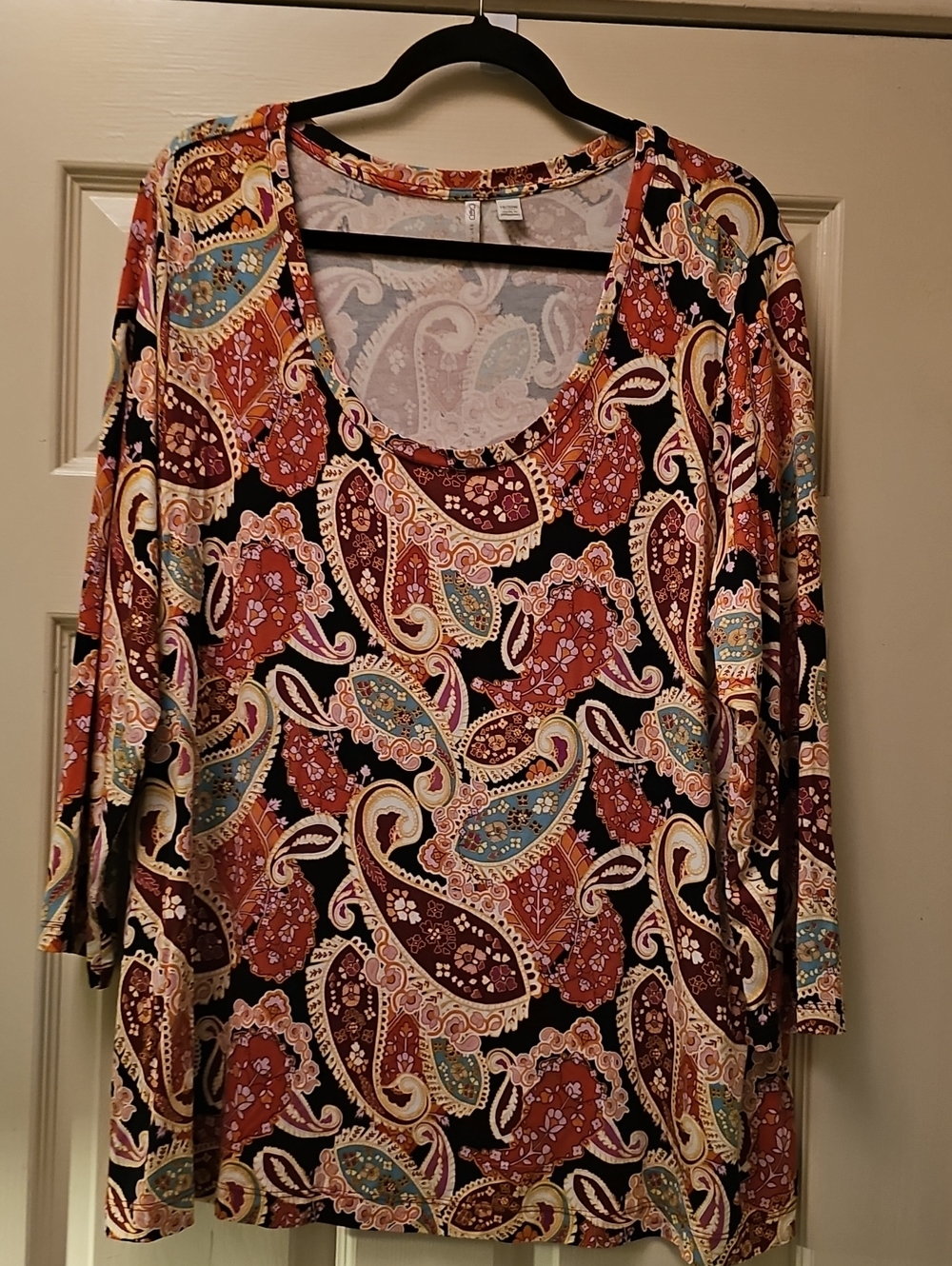 Cato Multi-Color Paisley Scoop Neck Long Sleeve Top
